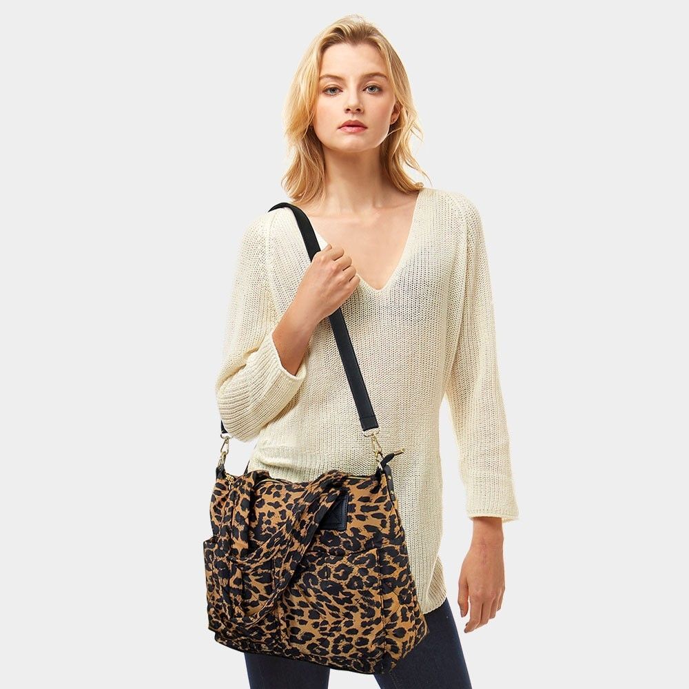 Leopard Print Puffer Tote Bag  for Women Large Shoulder Handbag Travel Carryall